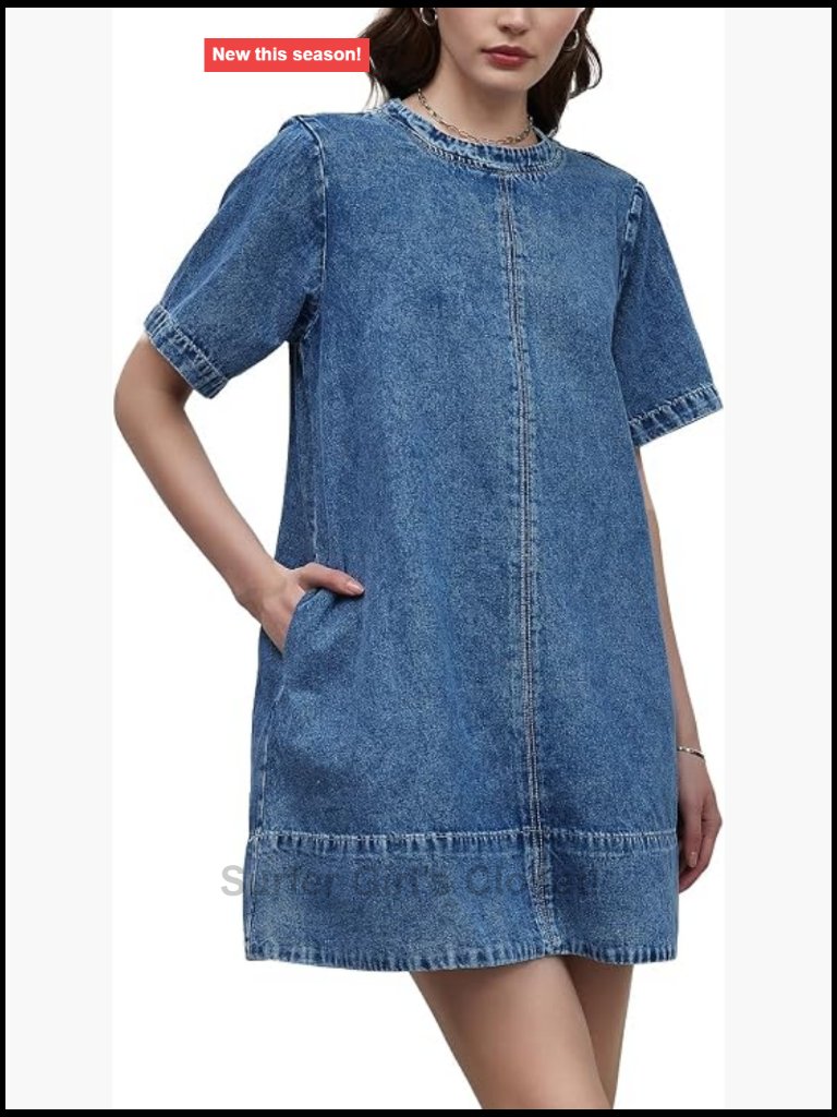 Oversized Chambray Mini Jean Dress With Pockets
